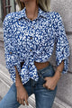 Ivy Lane Leopard Roll-Tap Sleeve Shirt Sky Blue