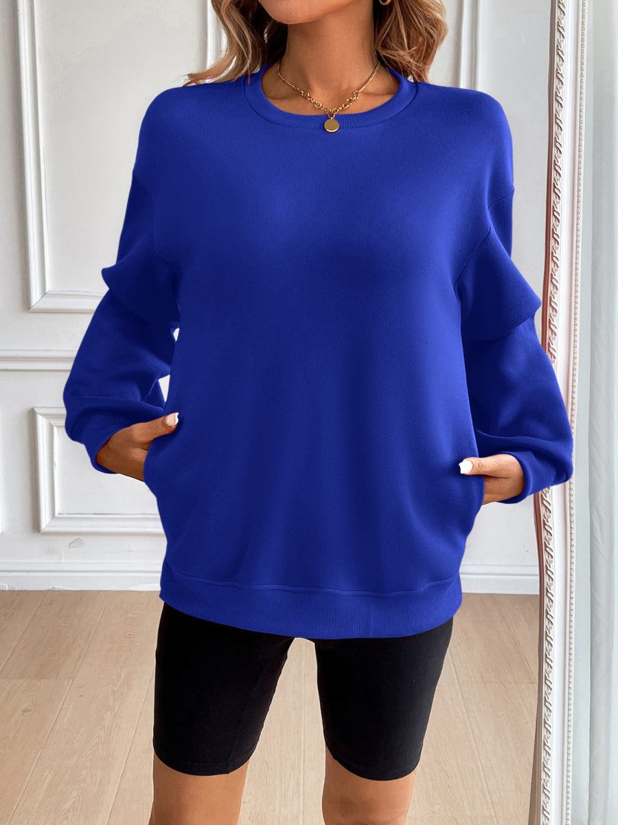 Ivy Lane Round Neck Long Sleeve Sweatshirt Royal Blue