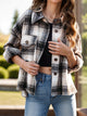 Pocketed Plaid Button Down Long Sleeve Shacket Black