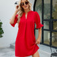 Notched Neck Flounce Sleeve Mini Dress