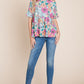 BOMBOM Floral Round Neck Short Sleeve Blouse