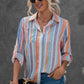 Striped Button-Up Curved Hem Shirt with Breast Pocket