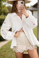 Eyelet Collared Neck Long Sleeve Shirt White