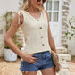 Full Size Decorative Button Eyelet Tied Tank