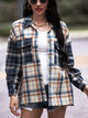 Shiny Plaid Dropped Shoulder Shacket Navy