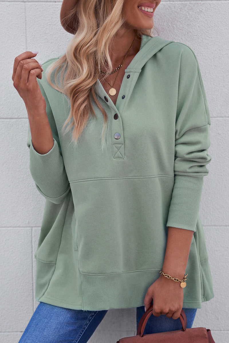 Quarter-Snap Dropped Shoulder Hoodie Sage