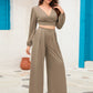 Surplice Top and Wide Leg Pants Set