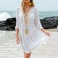 Tassel V-Neck Three-Quarter Sleeve Cover Up