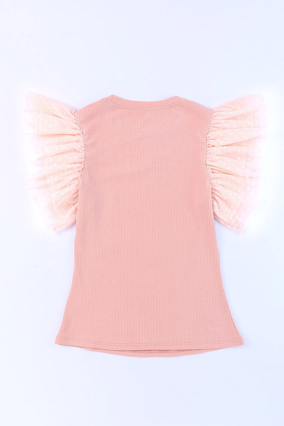 Ruffled Round Neck Cap Sleeve Blouse