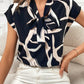 Printed Tie Neck Cap Sleeve Blouse