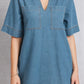 Pocketed Collared Neck Mini Denim Dress