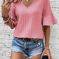 Textured V-Neck Flounce Sleeve Blouse