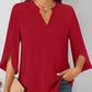 Notched Slit Half Sleeve Blouse