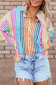 Striped Collared Neck Long Sleeve Shirt Stripe