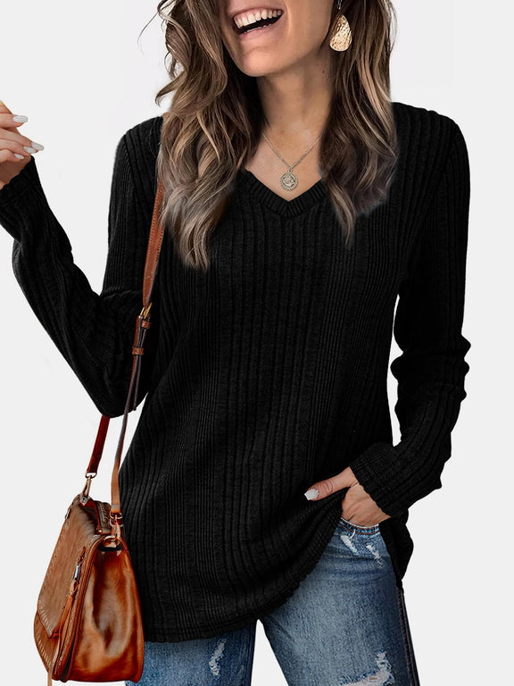 V-Neck Long Sleeve T-Shirt Black