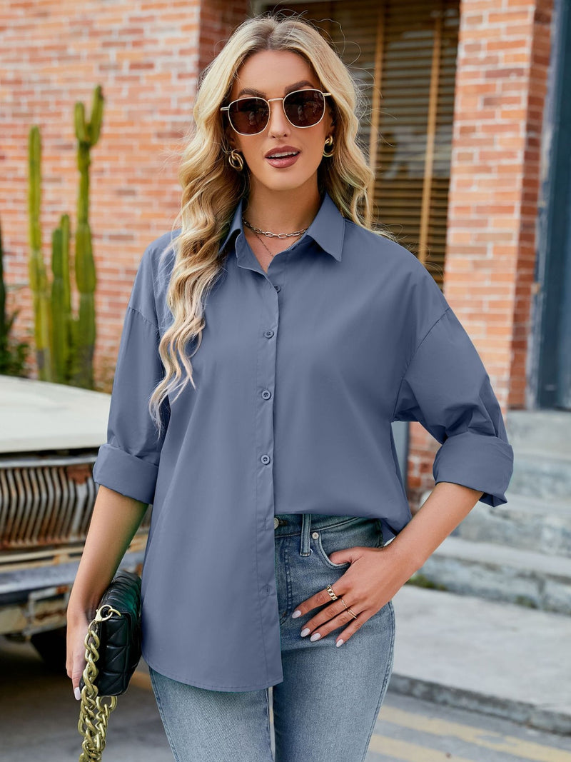 Lovelet Button Up Collared Neck Long Sleeve Shirt