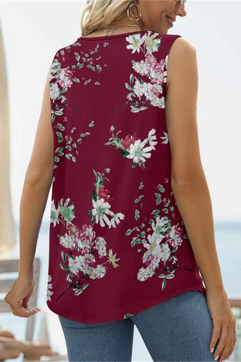 Printed Square Neck Curved Hem Tank