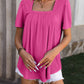 Mandy Ruched Square Neck Short Sleeve Blouse