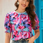 Floral Round Neck Puff Sleeve Top