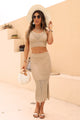 Openwork Cropped Tank and Split Skirt Set Tan
