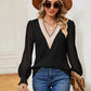 Contrast V-Neck Long Sleeve Blouse