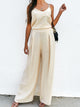 Spaghetti Strap Cami and Wide Leg Pants Set Cream
