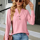 Notched Neck Long Sleeve Buttoned Blouse