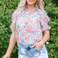 Printed Notched Short Sleeve Blouse