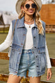Sleeveless Collared Neck Denim Top with Pockets Light