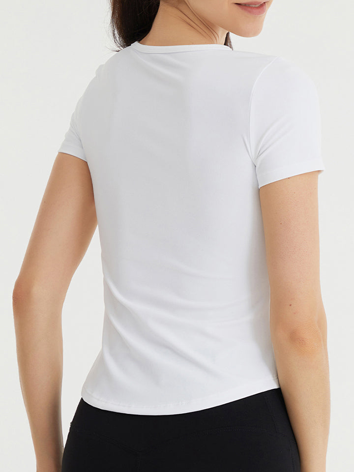 Notched Neck Short Sleeve Active Top