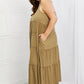 Zenana Full Size Spaghetti Strap Tiered Dress with Pockets in Khaki