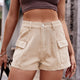 High-Waist Denim Shorts with Pockets Tan S