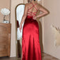 Backless Crisscross Ruched Split Satin Dress