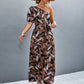 Printed Tie Waist One Shoulder Maxi Dress