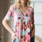 Heimish Full Size Floral V-Neck Short Sleeve Babydoll Blouse