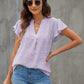 Swiss Dot Notched Cap Sleeve Blouse