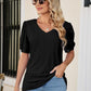 Eyelet Puff Sleeve V-Neck Top