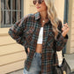 Pocketed Plaid Collared Neck Long Sleeve Shirt