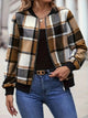 Plus Size Plaid Baseball Collar Zip Up Jacket Caramel