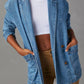 Pocketed Lapel Collar Long Sleeve Denim Jacket