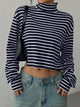 Striped Turtleneck Long Sleeve T-Shirt Black
