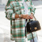 MeiMei Pocketed Plaid Button Up Dropped Shoulder Shacket