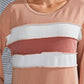 Ribbed Color Block Exposed Seam Round Neck Blouse