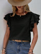 Ruffled Cap Sleeve Round Neck Blouse Black