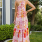 Patchwork Grecian Neck Ruffled Maxi Dress