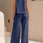 Round Neck Sleeveless Top and Wide Leg Pants Set