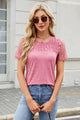 Smocked Round Neck Short Sleeve T-Shirt Dusty Pink