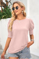 Round Neck Lantern Sleeve Blouse Blush Pink