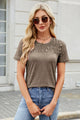 Smocked Round Neck Short Sleeve T-Shirt Taupe
