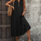 Decorative Button Notched Sleeveless Dress